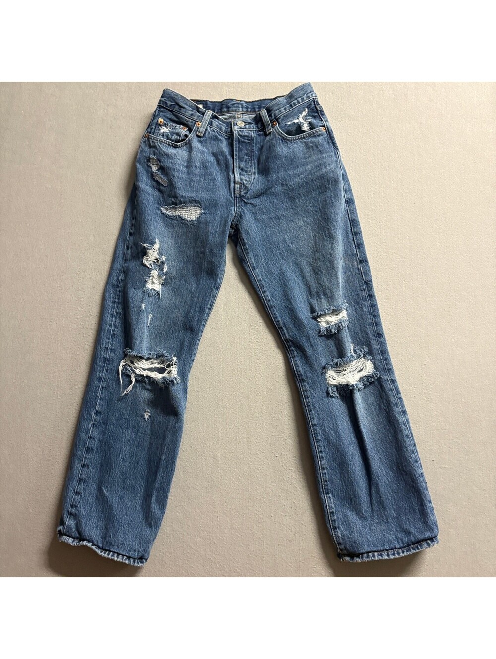 Levi's Premium 501 Original Fit Distressed Jeans Mens W25 L30 Blue Denim